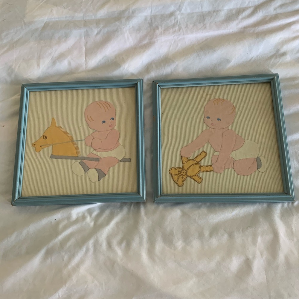 Vintage appliquéd framed fabric art